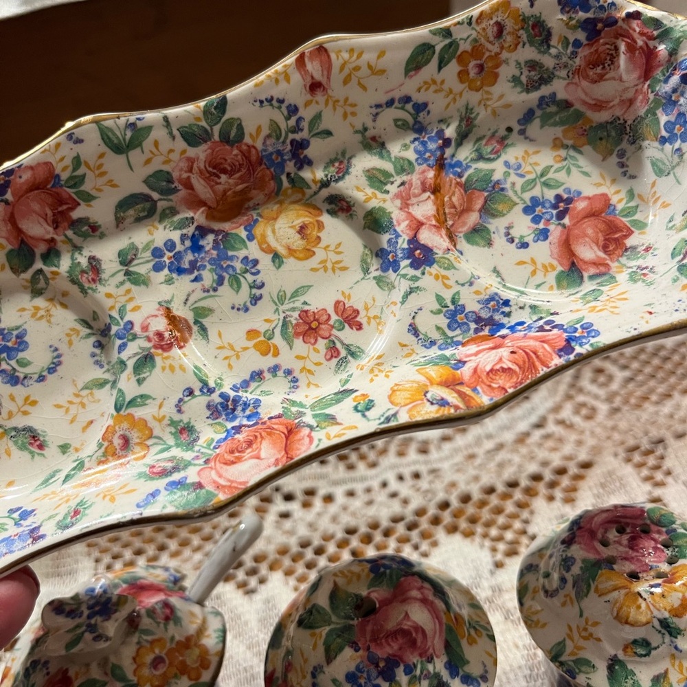 Floral Ceramic Condiment Set - Picture 4 of 5